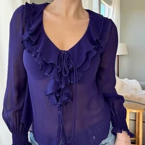 Y2K Vintage YOANA BARASCHI Ruffle Flounce Top Button Tie Detail Cuffs Size M